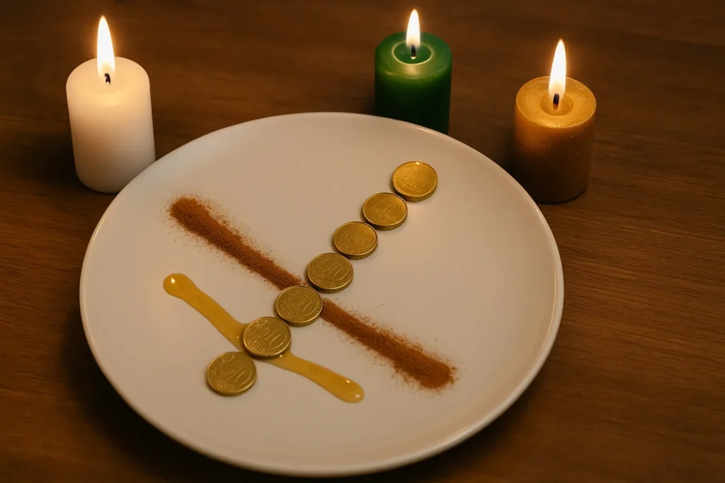 ritual-de-prosperidade-com-mel-canela-moedas-e-velas