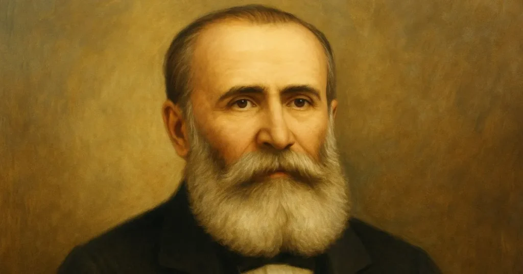 Retrato artístico de Bezerra de Menezes com expressão serena e fundo espiritual discreto