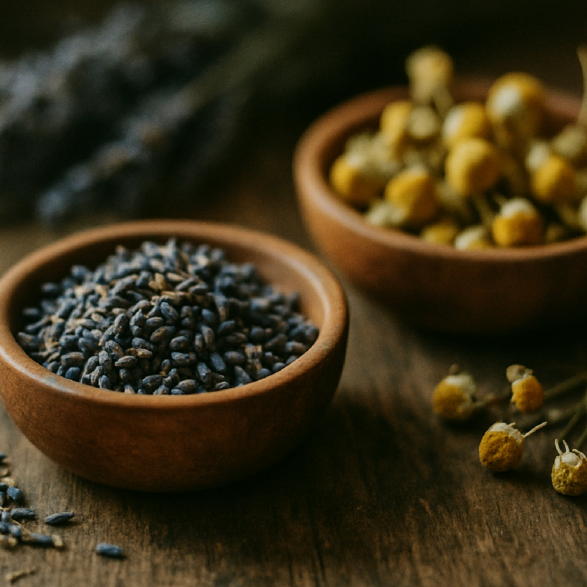 Banho energético de camomila e lavanda para relaxamento